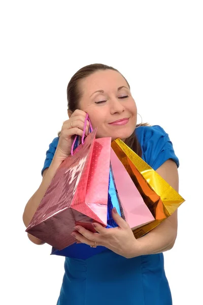 Woman in birthday happy gifts — Stock Photo, Image