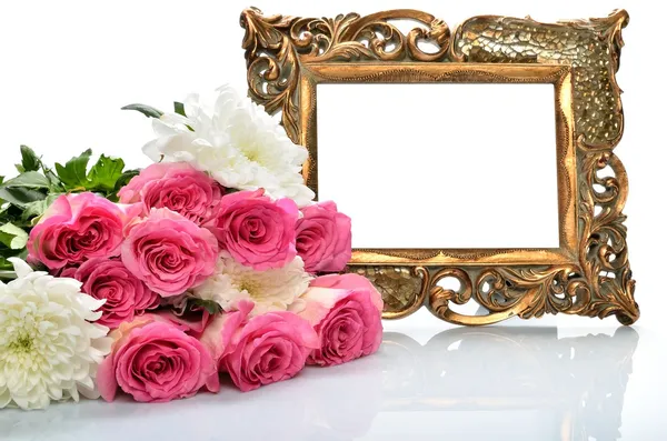 Frame voor gefeliciteerd met de viering, een boeket van bloemen — Stockfoto