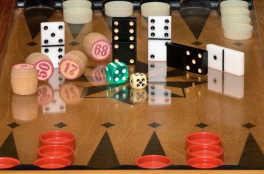 tahta oyunları lotto, Domino, dama, tavla still Life