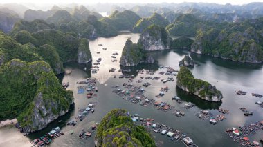 Floating fishing village and rock island in 
