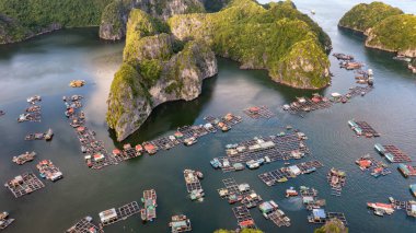 Floating fishing village and rock island in 