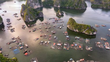 Floating fishing village and rock island in 