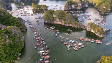 Floating fishing village and rock island in 