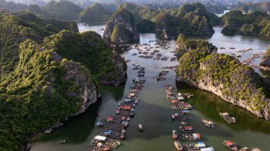 Floating fishing village and rock island in 