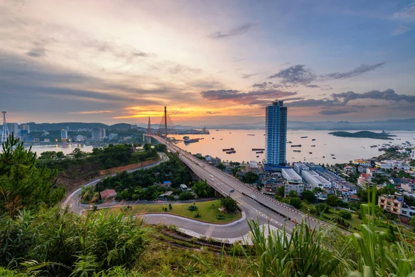 Bai Chay bridge in Ha Long city, Quang Ninh province, Vietnam in sunset