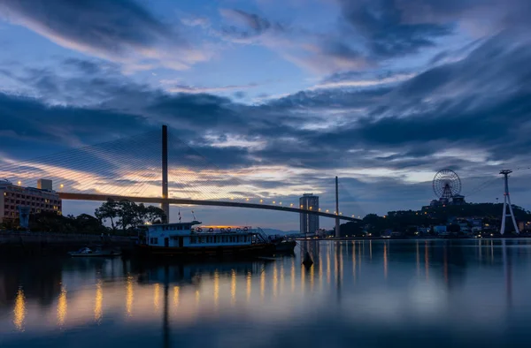 Bai Chay bridge in Ha Long city, Quang Ninh province, Vietnam in sunset