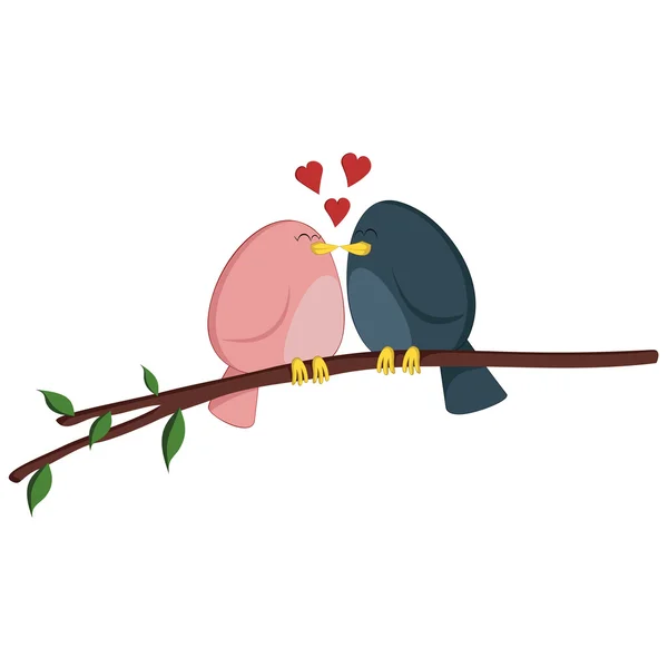 Besos pajaritos en una rama — Vector de stock