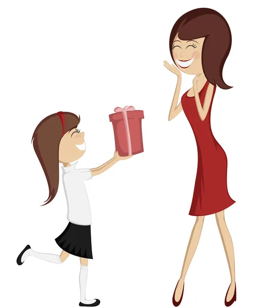 我妈一个惊喜 (多彩的细节艺术一个黑发的女儿与一位母亲在红)! — 图库矢量图片