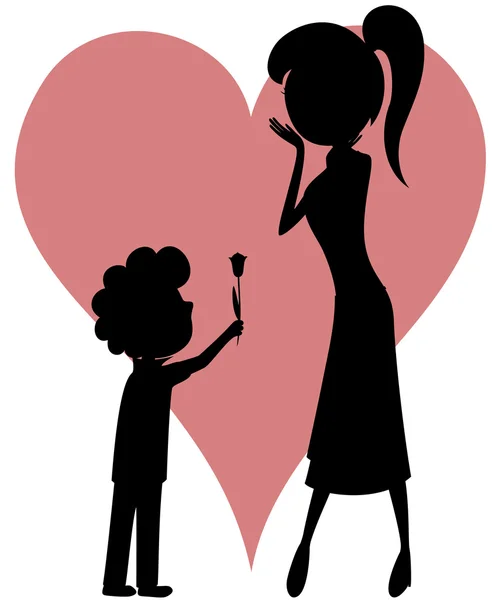 Surprise Mom (tulip from a boy to his mother with silhouettes)! — Stock Vector