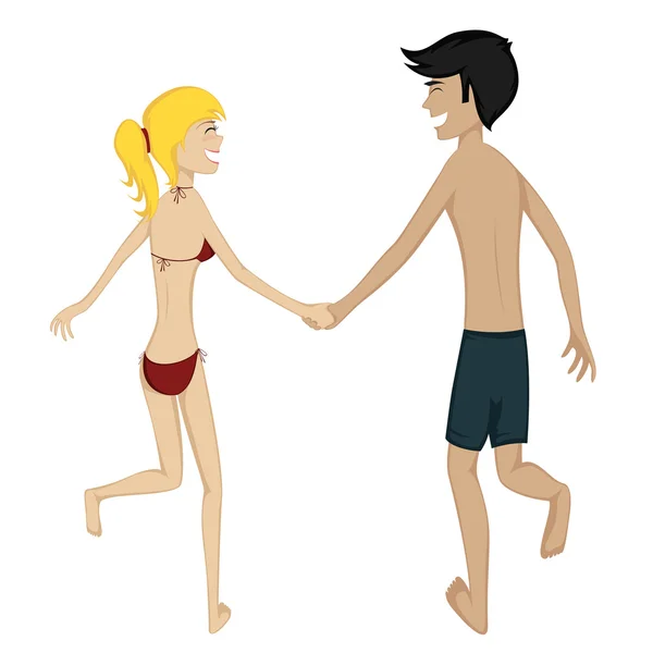 Ευτυχισμένο ζευγάρι τρέχοντας (καλοκαίρι) — Διανυσματικό Αρχείο