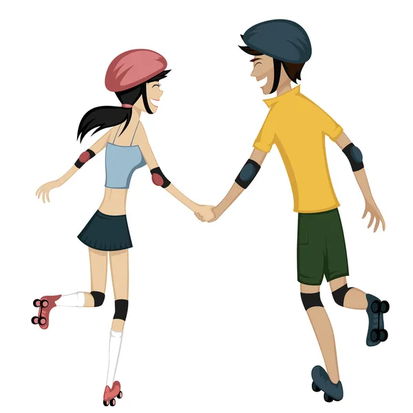 Joyeux couple de patineurs à roulettes — Image vectorielle