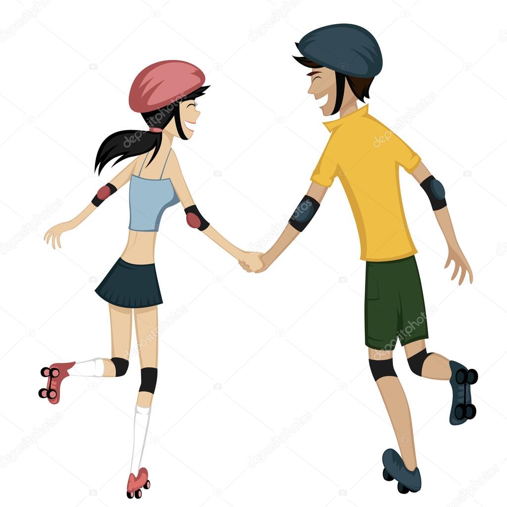 Happy roller-skating couple
