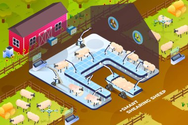 Akıllı Kırpan Koyun - Isometric Illustration