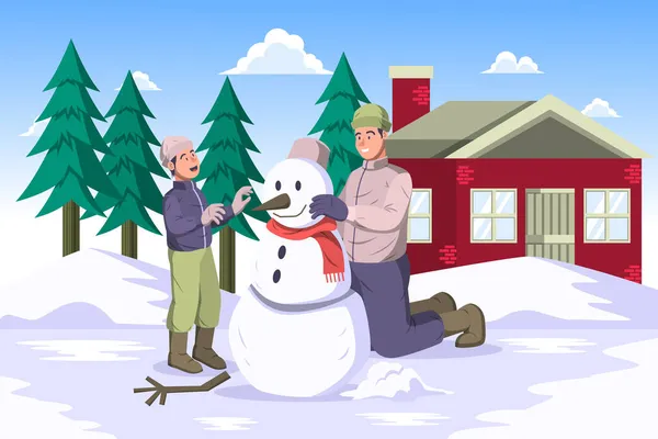 雪だるまの作り方 Winter Activity — ストックベクタ