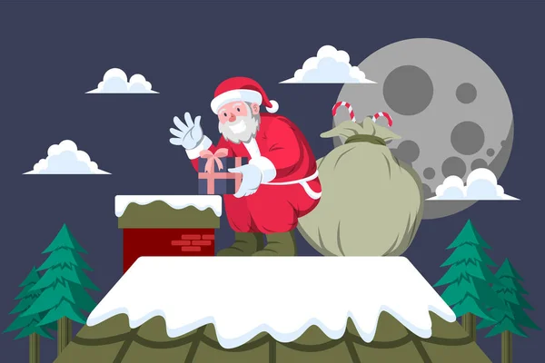 Père Noël Sur Toit Activité Père Noël — Image vectorielle