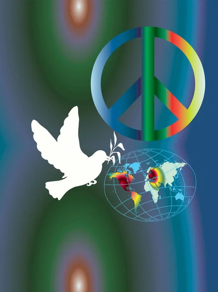 Koncepcja Przywrócenia Pokoju Świecie Podatnym Wojnę Ziemi Białym Gołębiem Znakiem — Zdjęcie stockowe
