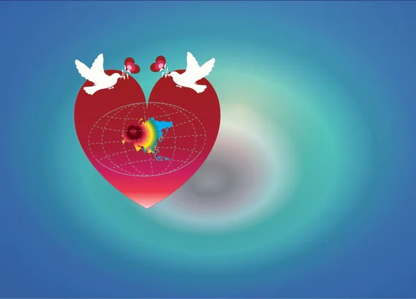 Ilustracja Kochającego Pokoju Ziemi Białym Gołębiem Niosącym Znak Miłości Lub — Zdjęcie stockowe