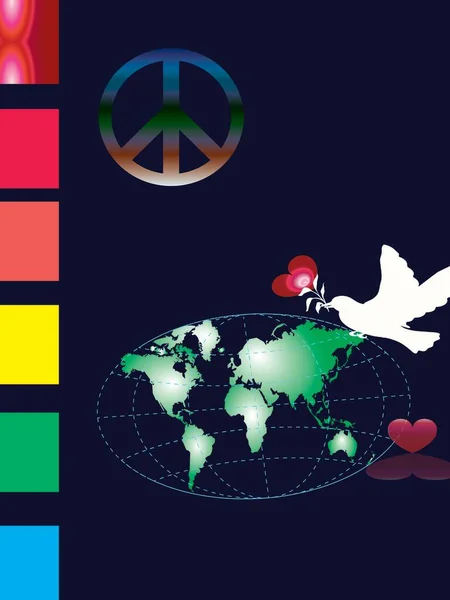 Ilustracja Pokoju Ziemi Białym Gołębiem Niosącym Miłość Znak Pokoju Nad — Zdjęcie stockowe