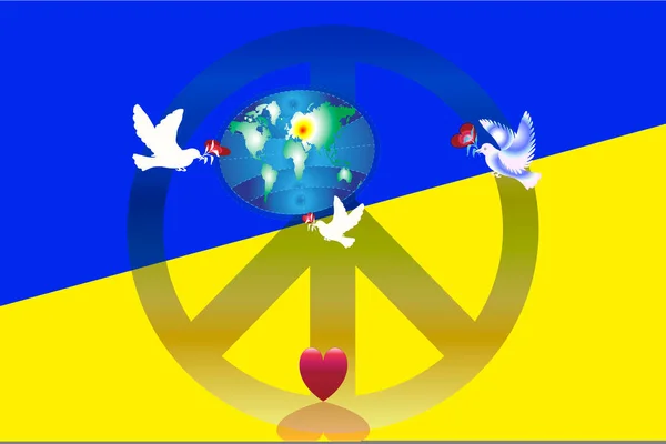 Illustration Loving Peace Earth White Pigeon Carrying Love Sign Heart — ストック写真