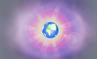 Dünyamızın verilerini analiz ederek kırmızı turuncu sarıdan yeşil maviye çevirme fikri. Cyan parıltısı ve Dünya 'dan gelen ışınlar. -