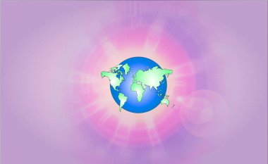 Concept of Blue Planet Earth changes in the universe with continents breaking out in the cyan glow and beams coming out of the background .