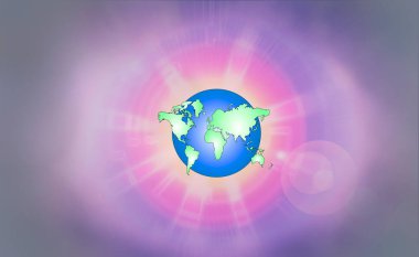 Dünyamızın verilerini analiz ederek kırmızı turuncu sarıdan yeşil maviye çevirme fikri. Cyan parıltısı ve Dünya 'dan gelen ışınlar. -