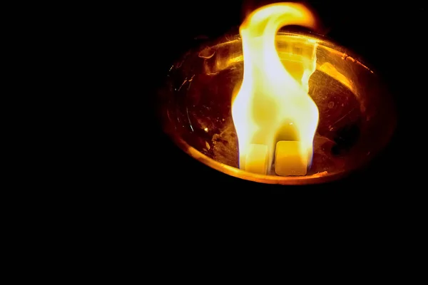 Orange Colored Fire Flame Rising Goblet Bowl Reflection Wall — Stock Photo, Image