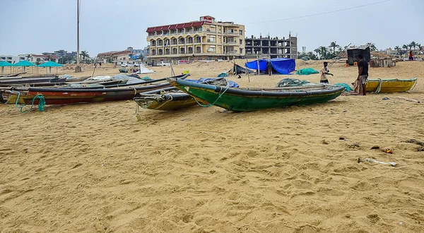 Bateaux Après Temps Pêche Conservés Sur Plage Seashore Beaches Puri — Photo