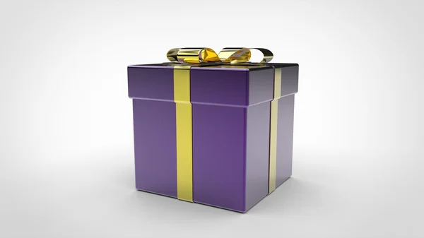 Lila ajándék doboz - arany szalag — Stock Fotó