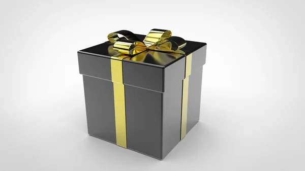 Caja de regalo negro - Cinta de oro —  Fotos de Stock