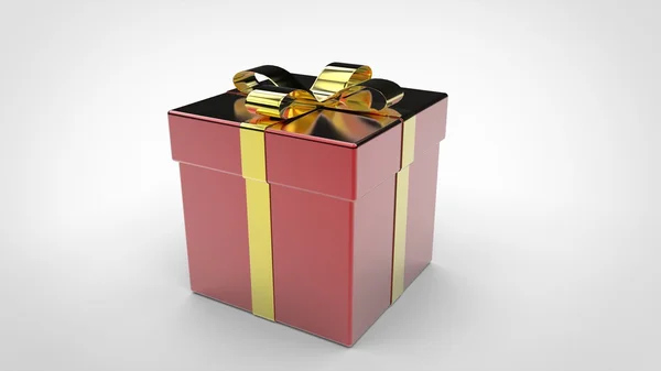 Röd gift box - guld band — Stockfoto