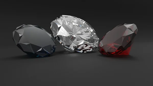 Sapphire - Diamond - Ruby - Black background — Stock Photo, Image