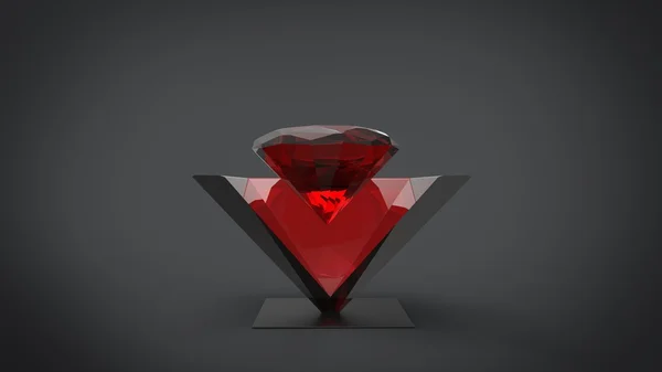 Ruby - red pyramid - black background — Stock Photo, Image