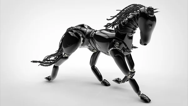 Чёрная роботизированная лошадь — стоковое фото