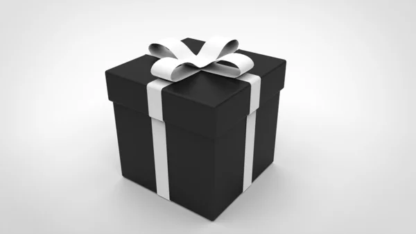 Caja de regalo negra - Cinta blanca —  Fotos de Stock