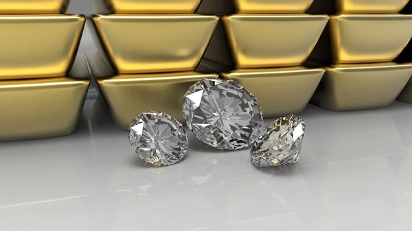 3 diamanter - guld barre — Stockfoto