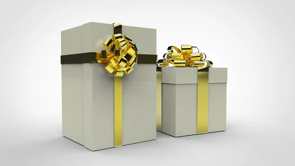 Ajándék dobozok-fehér - arany szalaggal — Stock Fotó