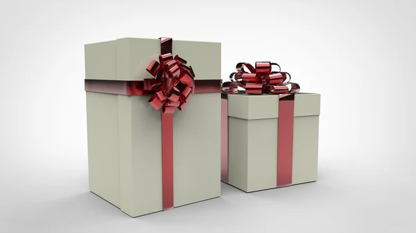 Cajas de regalos - Blanco - Cinta roja — Foto de Stock
