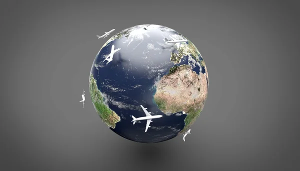 Earth - Orbitting Planes — Stock Photo, Image