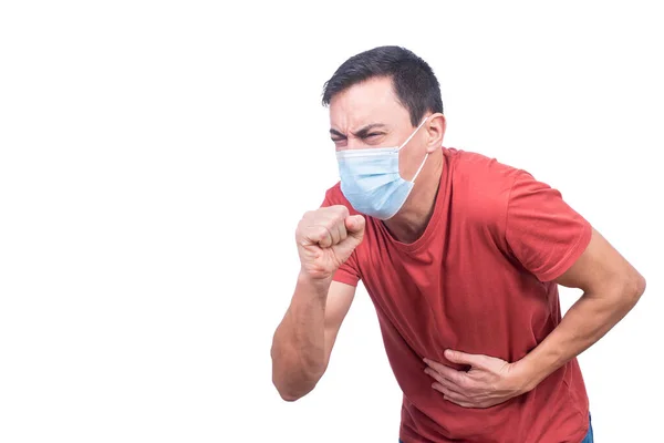 Pria bertopeng medis batuk selama pandemi COVID — Stok Foto