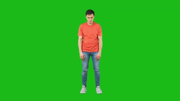 Shocked man in light studio. Chroma key — Stock Video