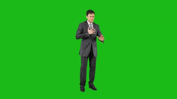 Injured businessman showing stop gesture. Chroma key — Stockvideo