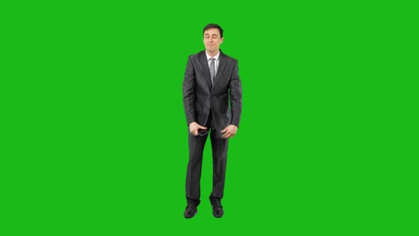 Funny businessman in suit taking selfie. Chroma key — Stockvideo