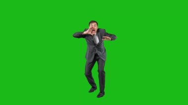 Businessman announcing news and shouting in studio
