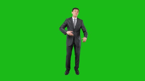 Uomo d'affari in giacca e cravatta invitante a venire con mano — Video Stock