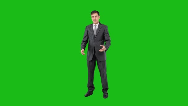 Businessman spreading arms and breathing with mouth opened — Stock Video