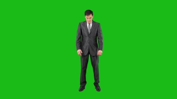Full Length Angry Male Entrepreneur Suit Standing Crossed Hands Feeling — Stock Video