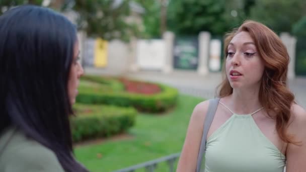 Two Caucasian Women Having Discussion Street — Stock video