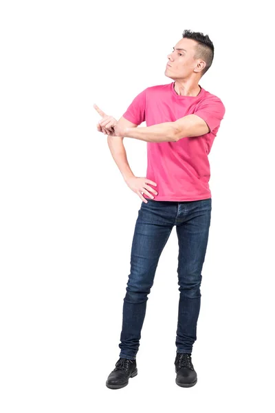 Full Body Serious Male Model Standing Hand Waist Showing Reject — Stock Photo, Image