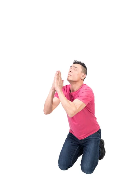 Full Body Male Model Closed Eyes Asking Help While Praying — Stock Photo, Image